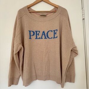 Anthropologie Beige Sweater with Blue Peace Design